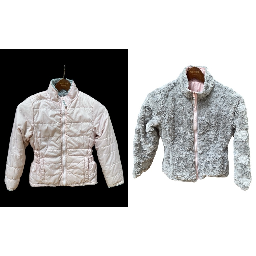 Rokka&Rolla Reversible Pink and Gray Kids Fleece Winter Puffer Jacket Size 8